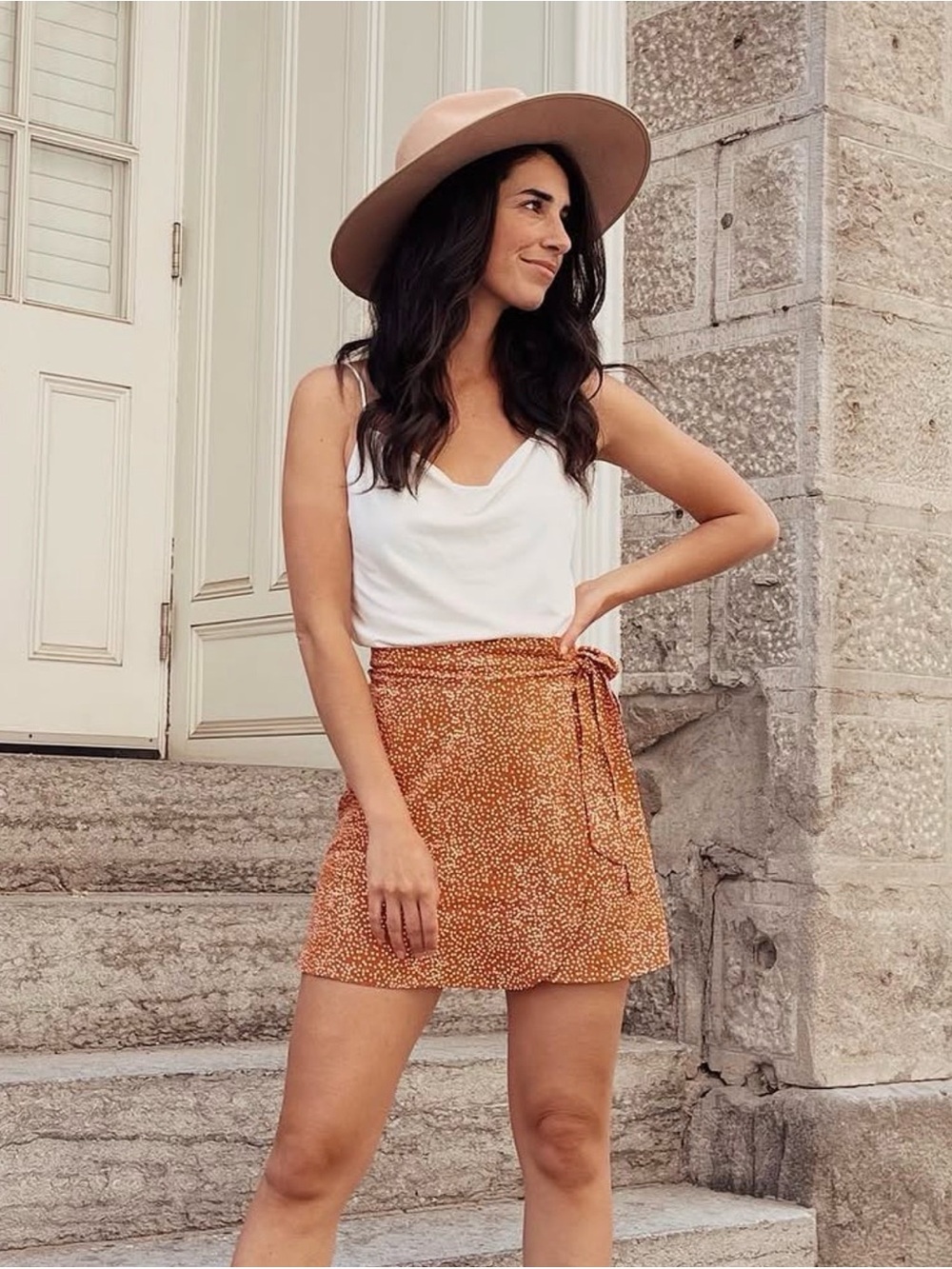 Rust Floral Tie-Waist Mini Skirt
